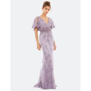 NWT Mac Duggal Vintage Lilac Flutter Sleeve Evening Gown 67493 Size 2